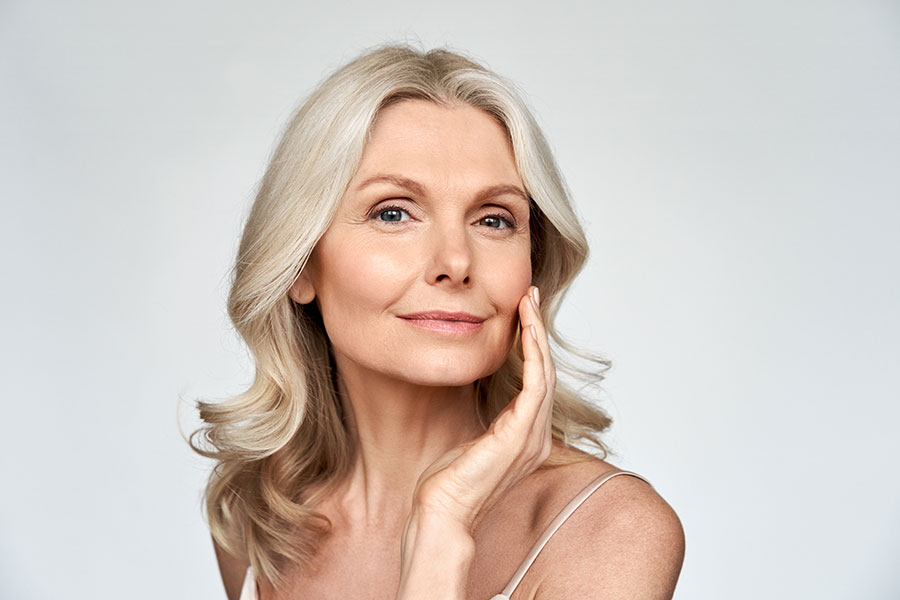 Middle aged woman with beautiful skin and face shape